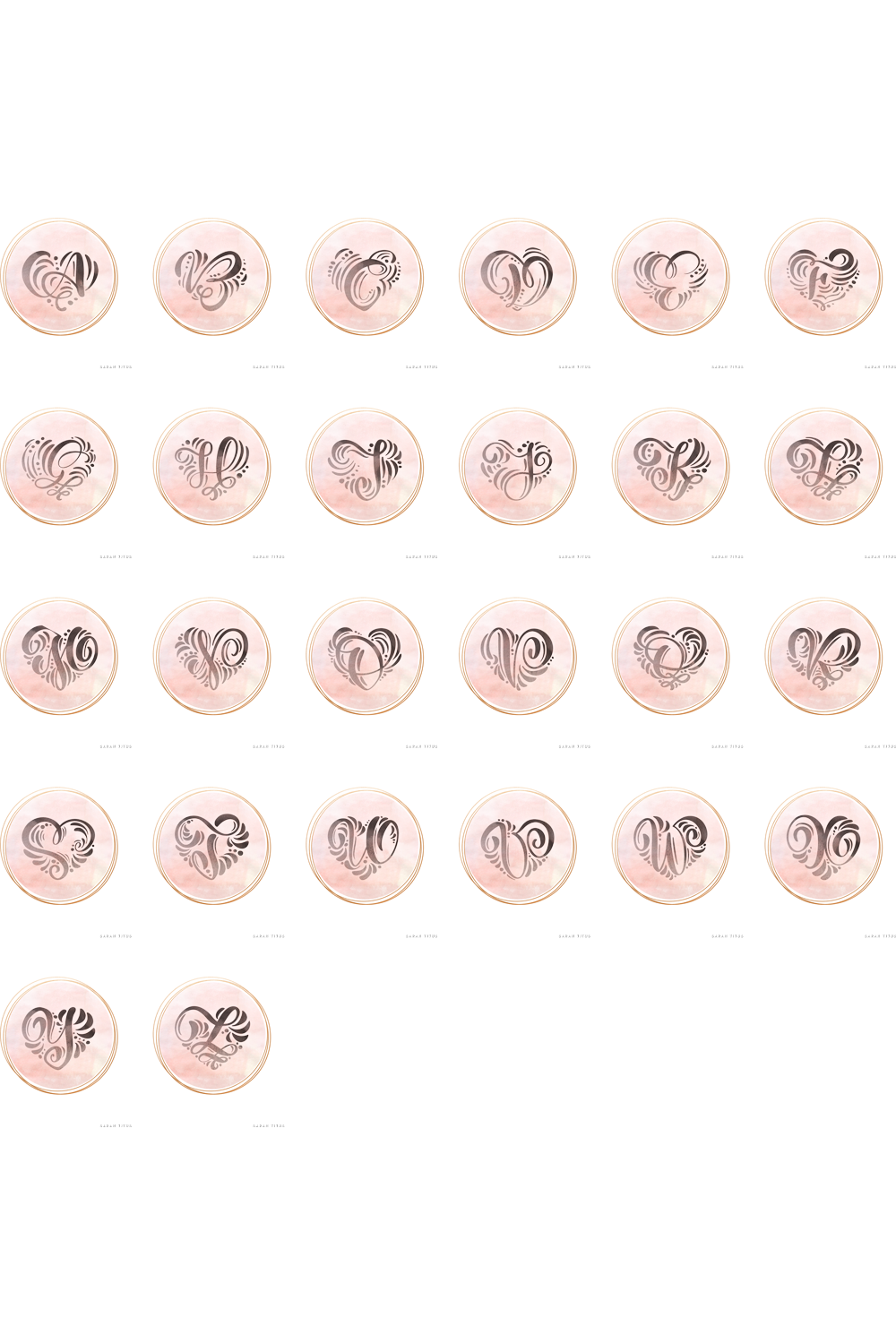 26 Rose Pink and Gold Monogram Wall Art Printables
