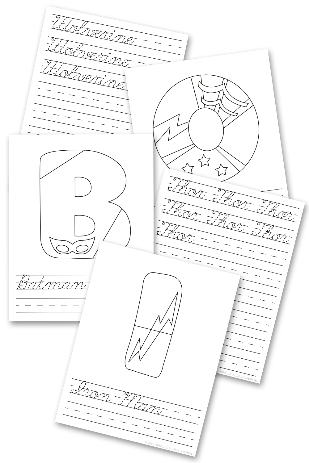 Superhero ABC Cursive Handwriting Practice Sheets